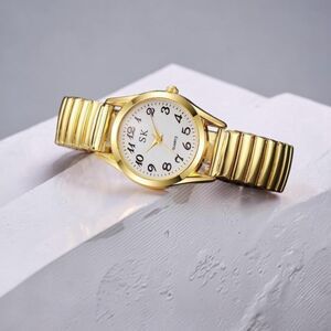 Gold-Tone Quartz Watch with Comfortable Stretchy Expansion Band